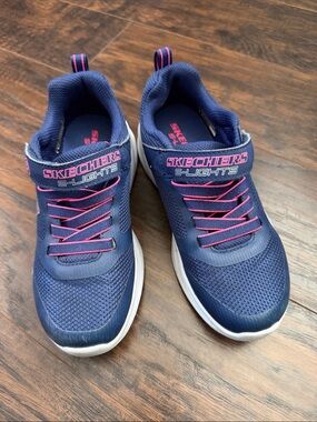 Skechers S-Lights Navy Sneakers with Pink Accents